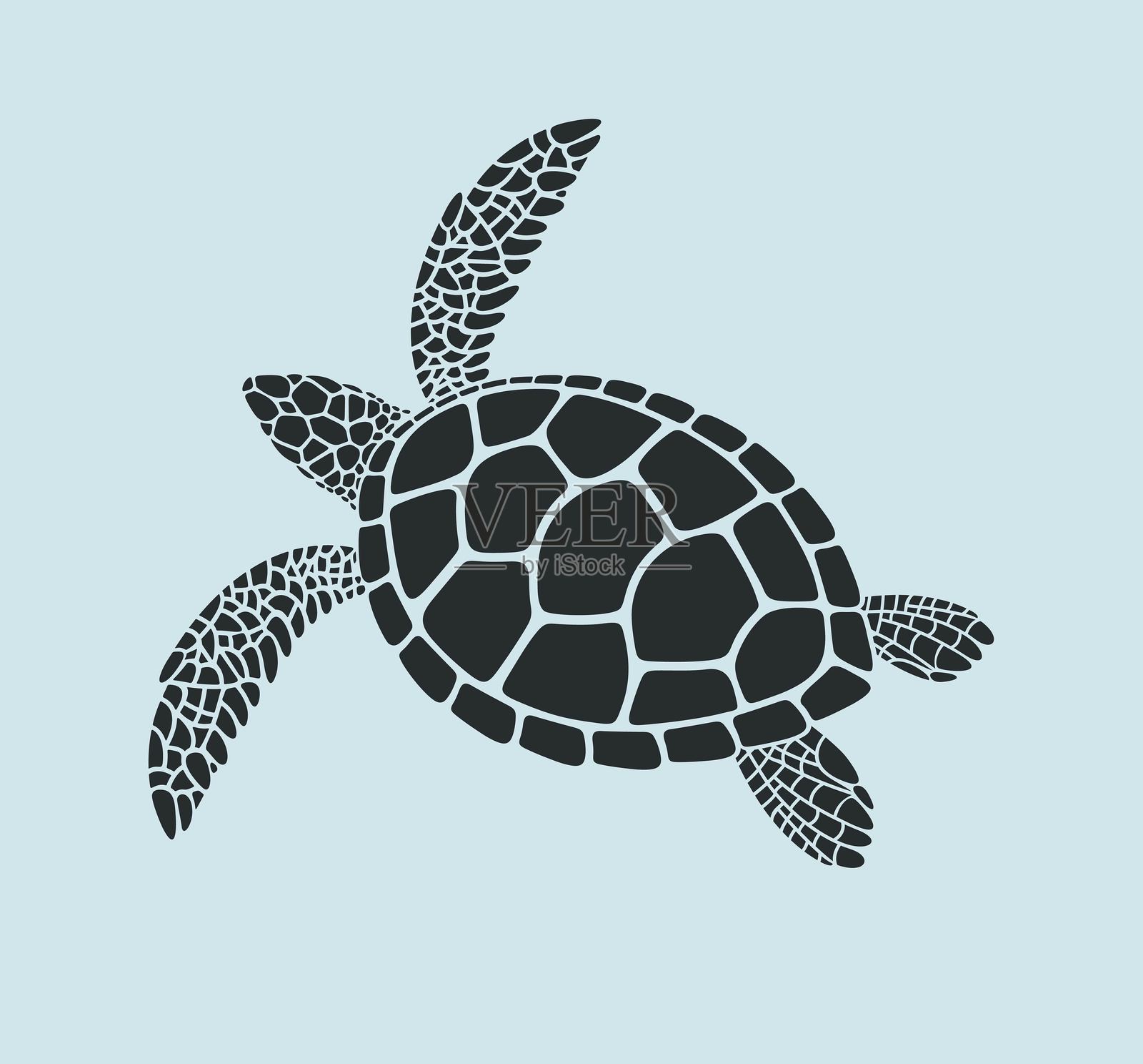 海龟标志。蓝色背景上的孤立海龟。爬行动物插画图片素材