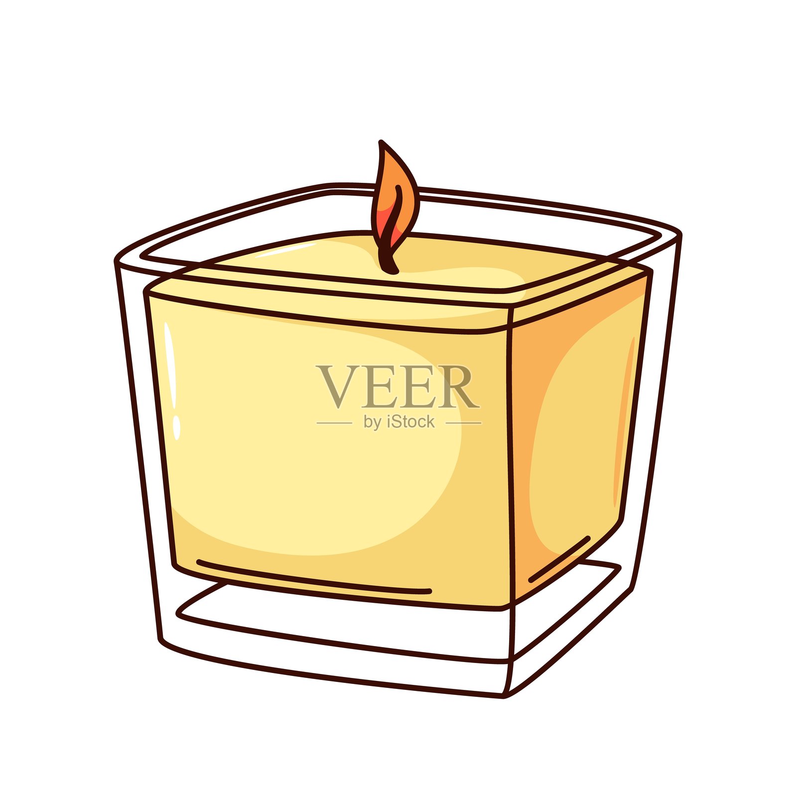 时尚卡通香氛水疗蜡烛，透明罐装插画图片素材