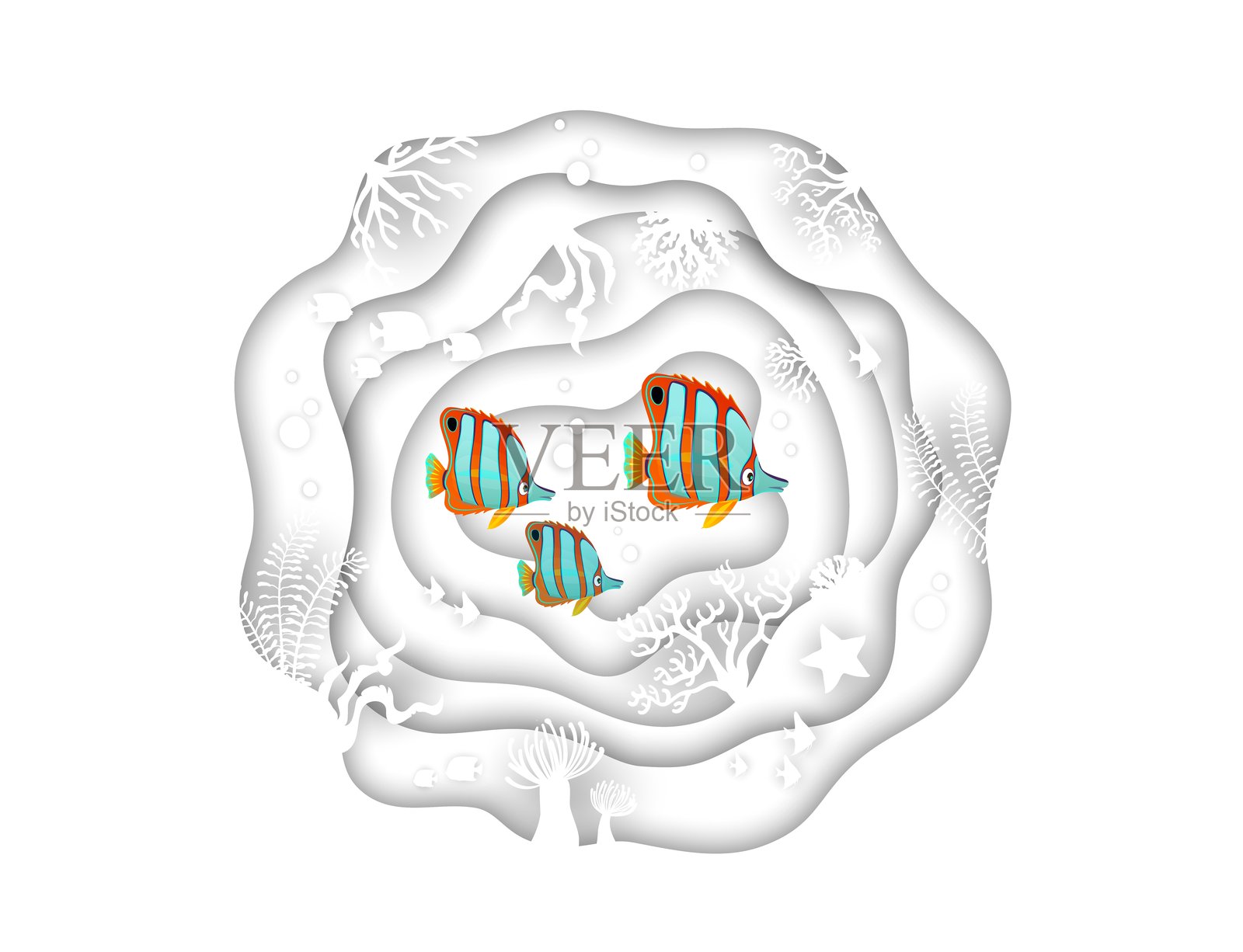 水下鱼群的剪纸横幅插画图片素材