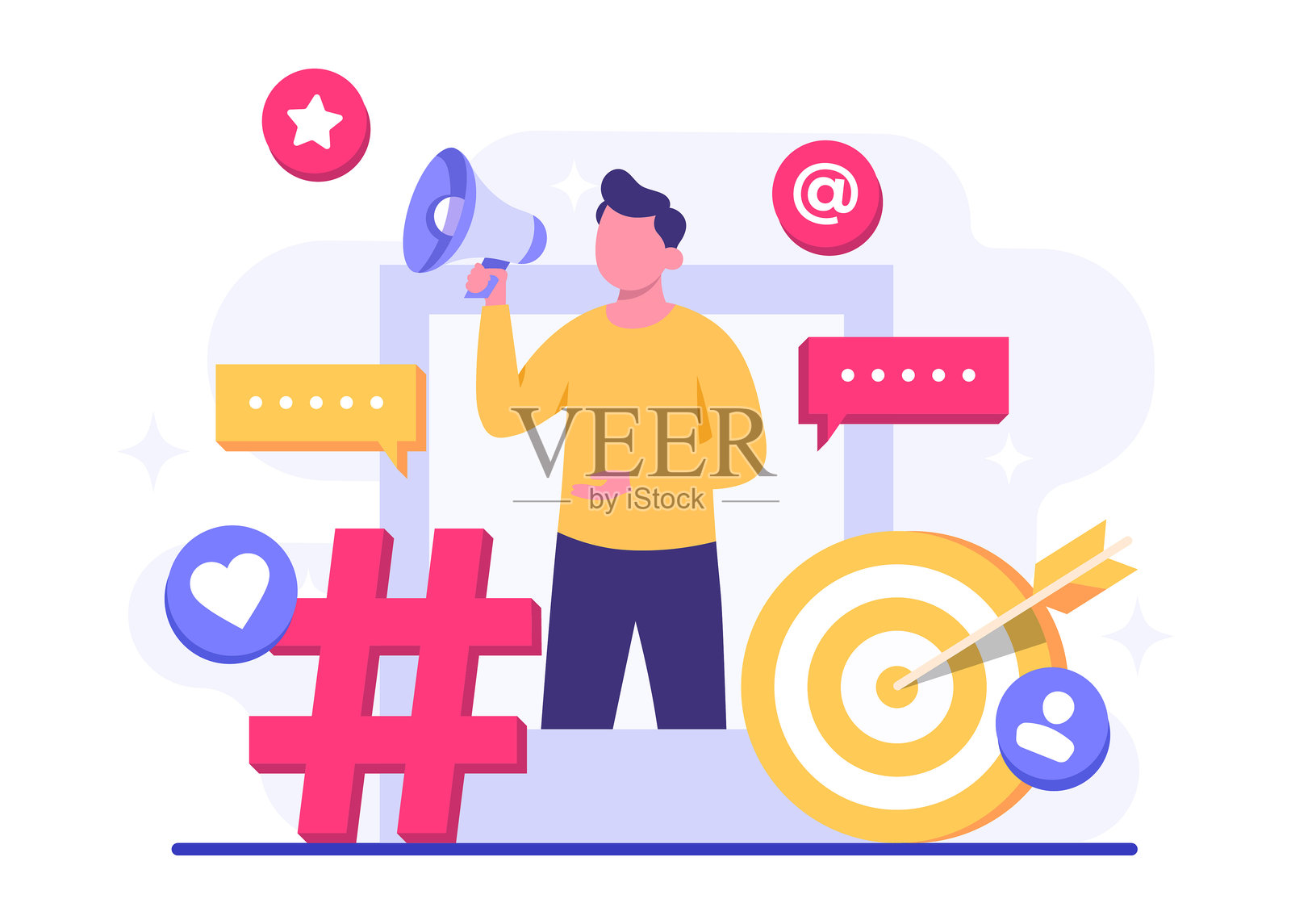 数字营销概念扁平矢量插图，商业内容策略，影响力营销，社交媒体活动，推广，电子商务，营销机构，吸引新客户插画图片素材