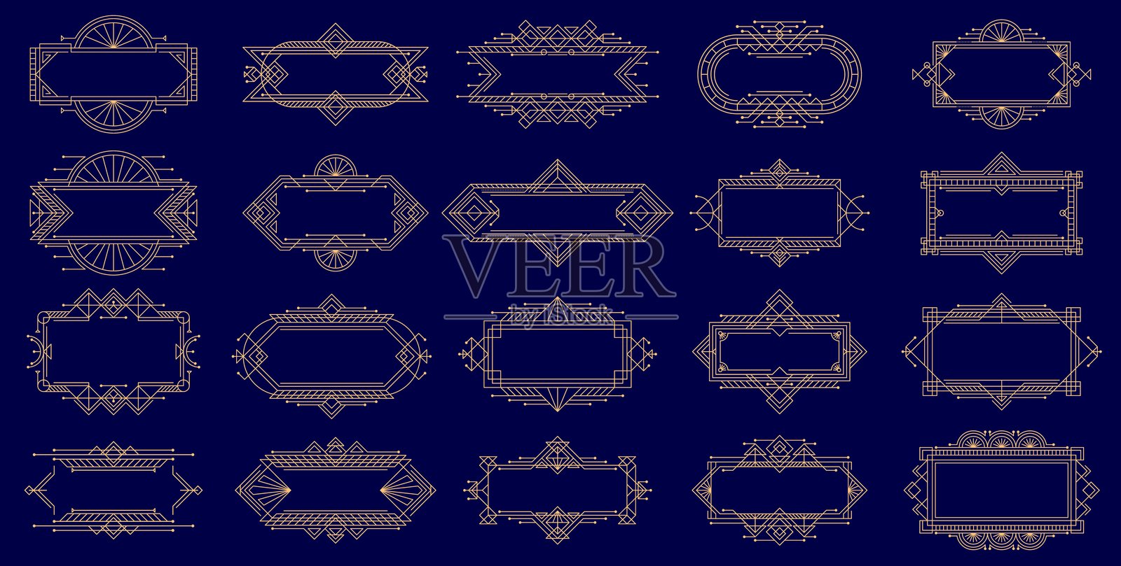 复古艺术装饰风格的金色框架和边框插画图片素材