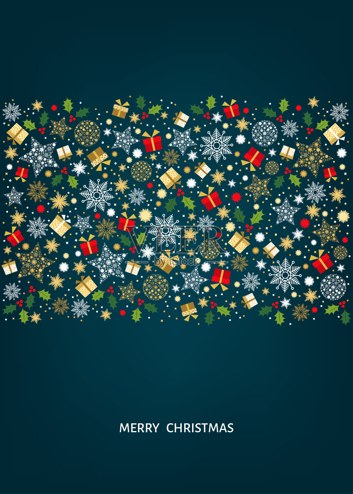 蓝色背景上的圣诞快乐贺卡。插画图片素材