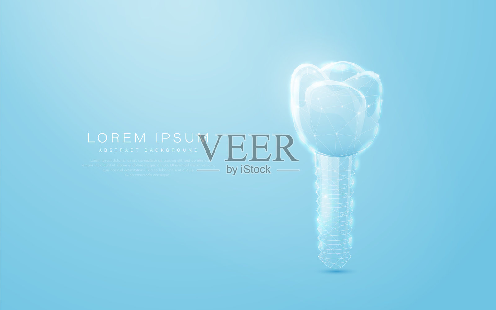 低多边形牙科植体在抽象蓝色背景上插画图片素材