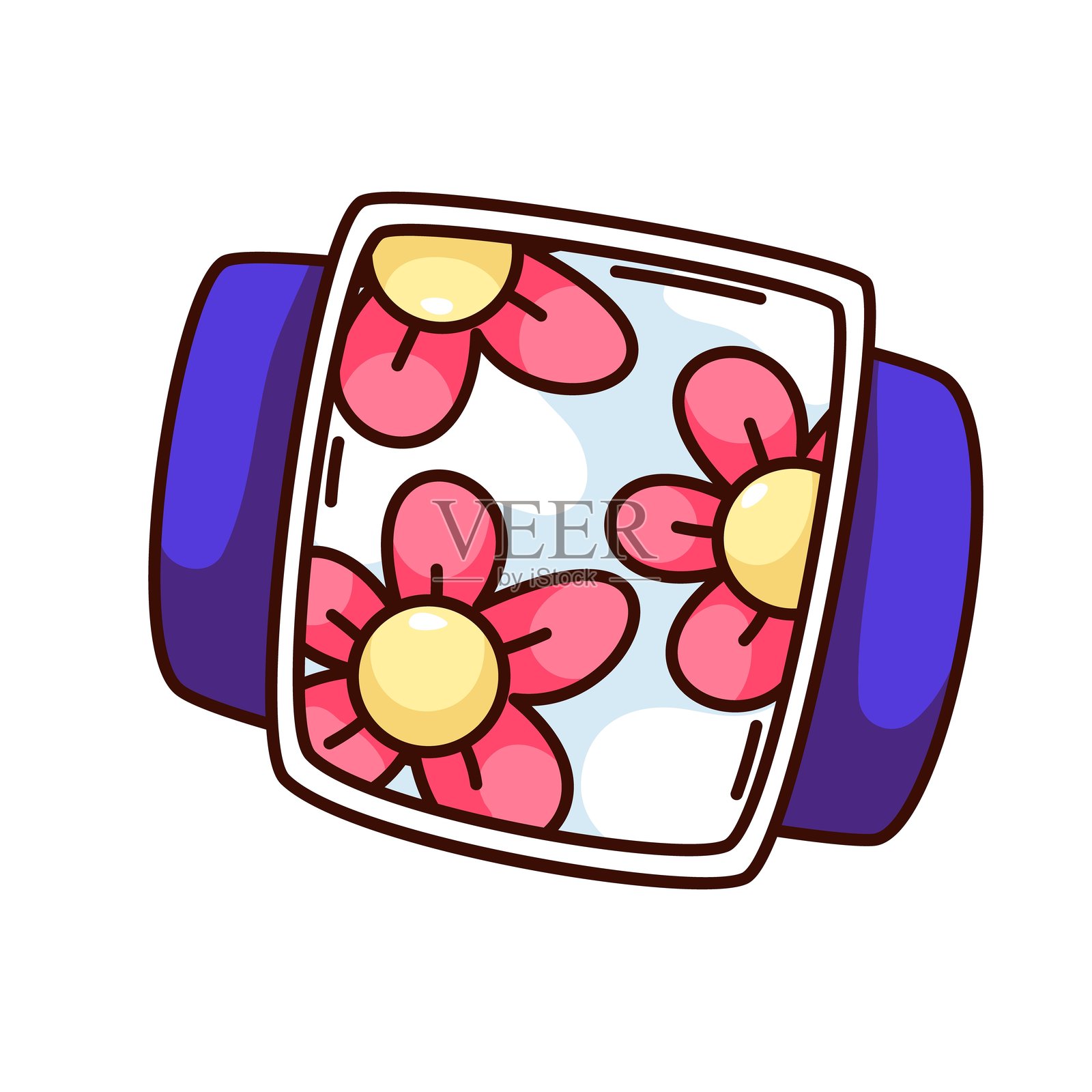 时尚卡通手表，表盘上有夏季花卉图案插画图片素材