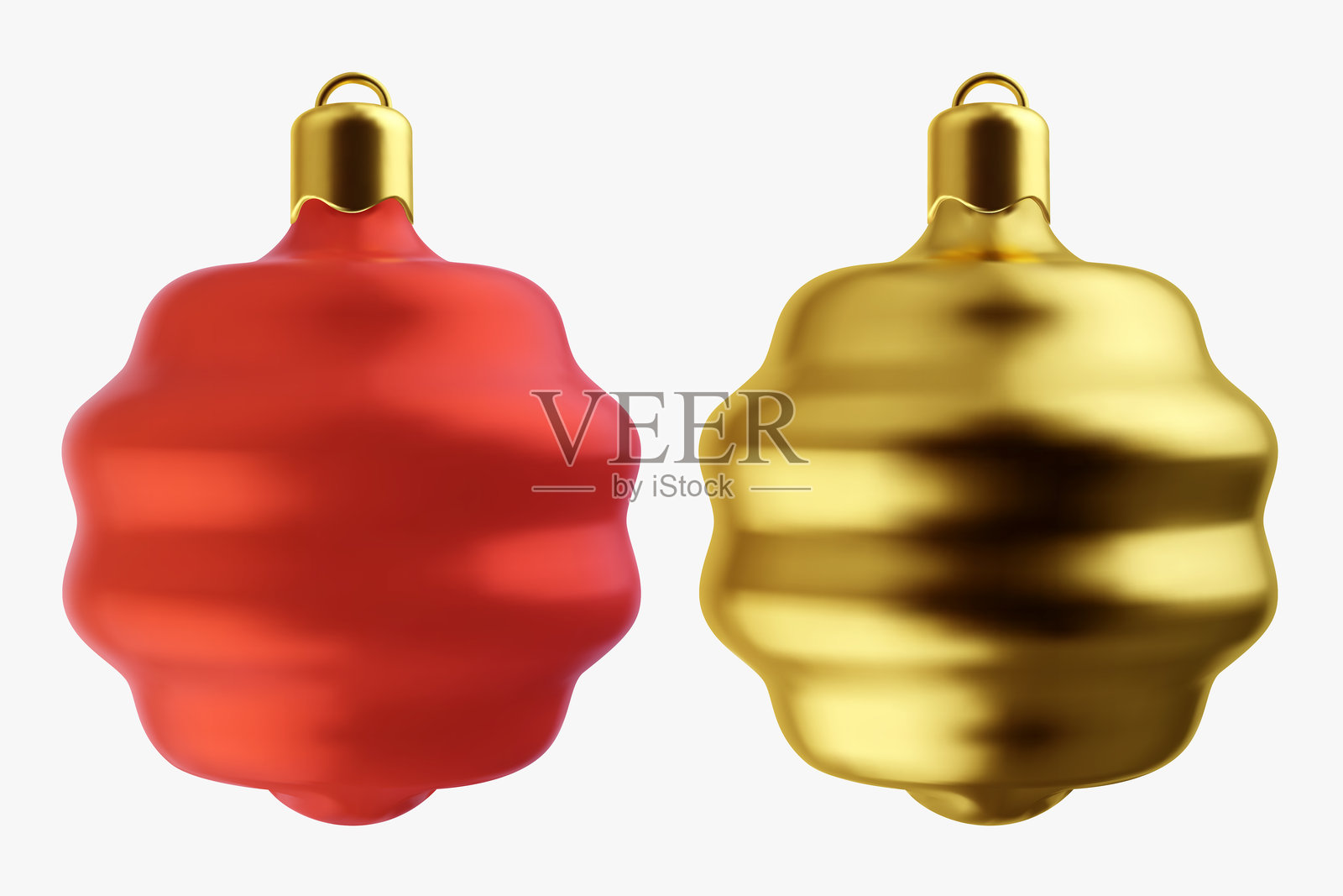 3D矢量圣诞装饰玩具，孤立在白色背景上。由不同材料制成的明亮节日现实新年元素组合。插画图片素材