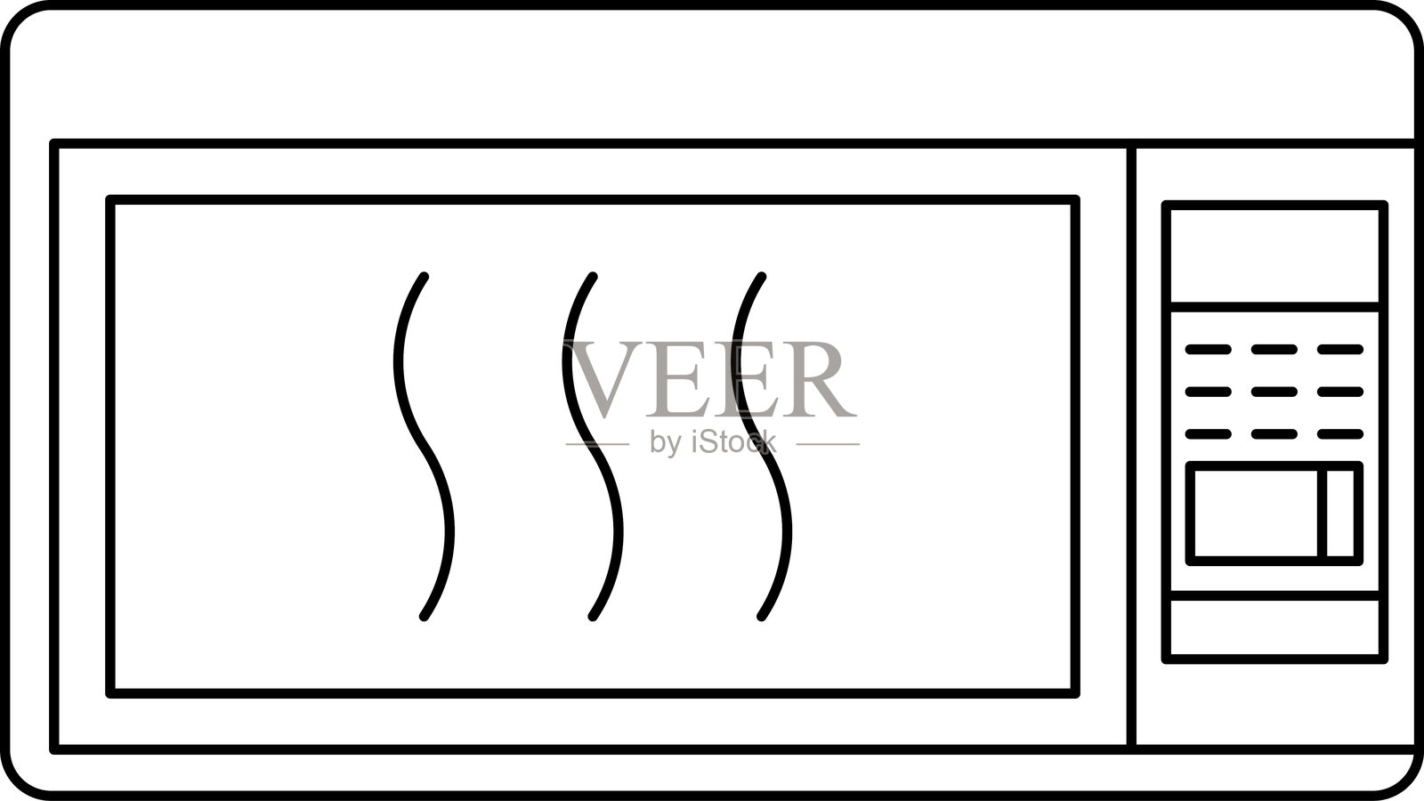 微波炉或电烤箱图标。简单线条的微波炉图标。厨房电器图标。简单的电烤箱矢量图标，适用于应用程序、网页设计和信息图表。家用系列中的微波炉轮廓。插画图片素材