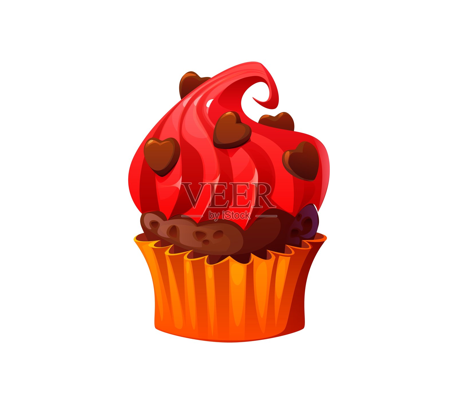 情人节甜点，带心形装饰的爱心杯子蛋糕松饼插画图片素材