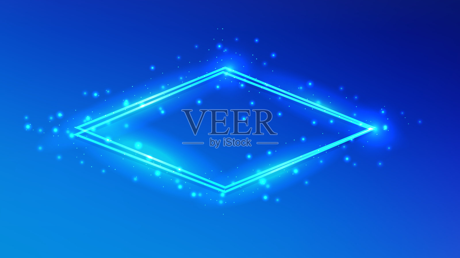 霓虹双菱形框架，带有闪光效果和星星点点的光芒插画图片素材