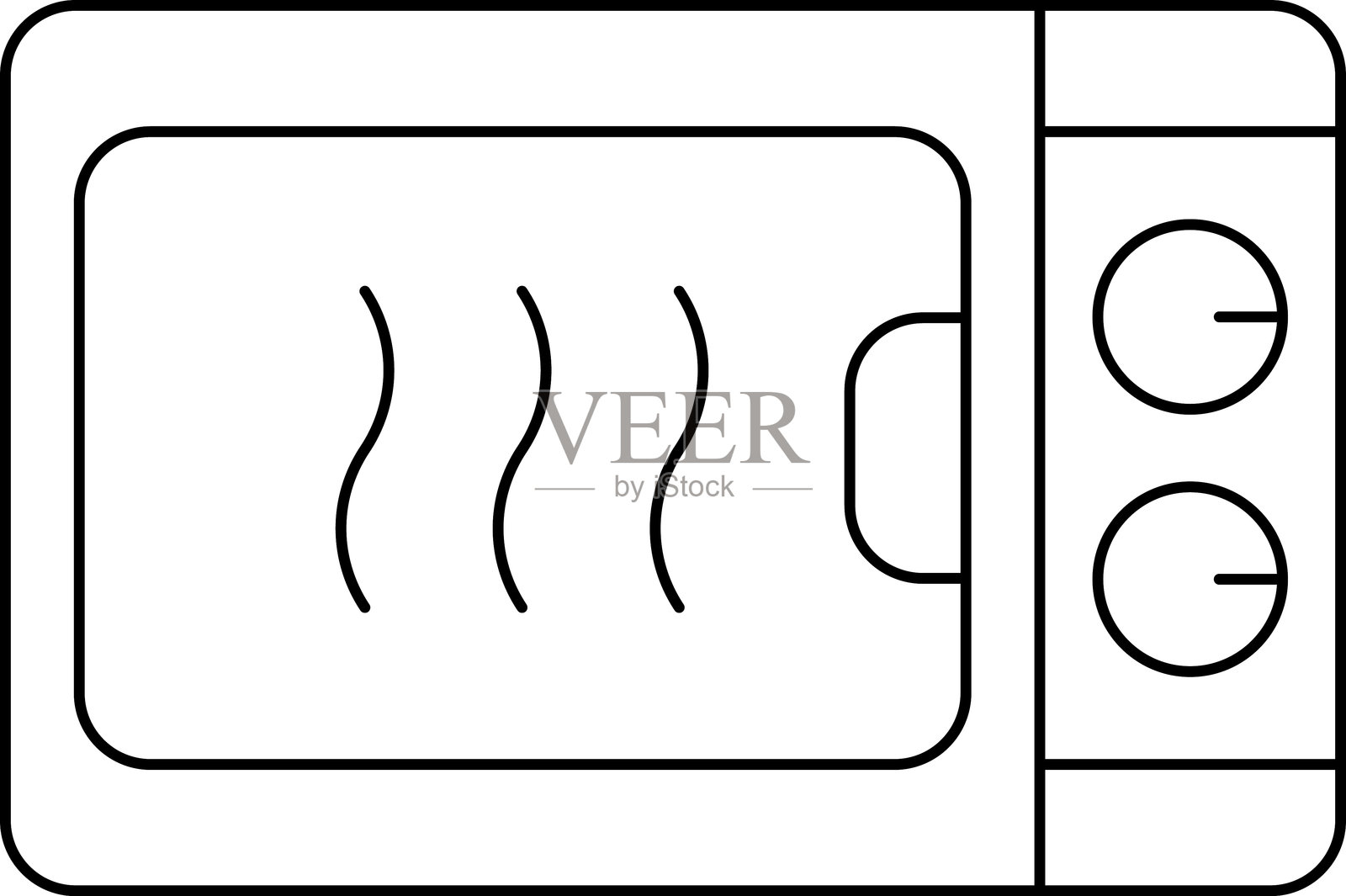 微波炉或电烤箱图标。简单线条的微波炉图标。厨房电器图标。简单的电烤箱矢量图标，适用于应用程序、网页设计和信息图表。家用系列中的微波炉轮廓。插画图片素材