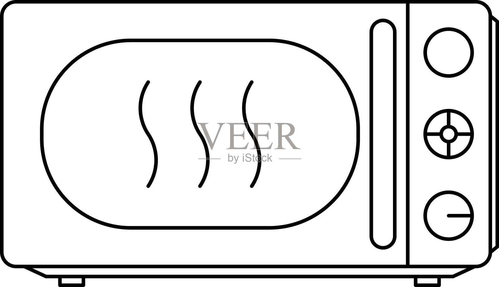 微波炉或电烤箱图标。简单线条的微波炉图标。厨房电器图标。简单的电烤箱矢量图标，适用于应用程序、网页设计和信息图表。家用系列中的微波炉轮廓。插画图片素材