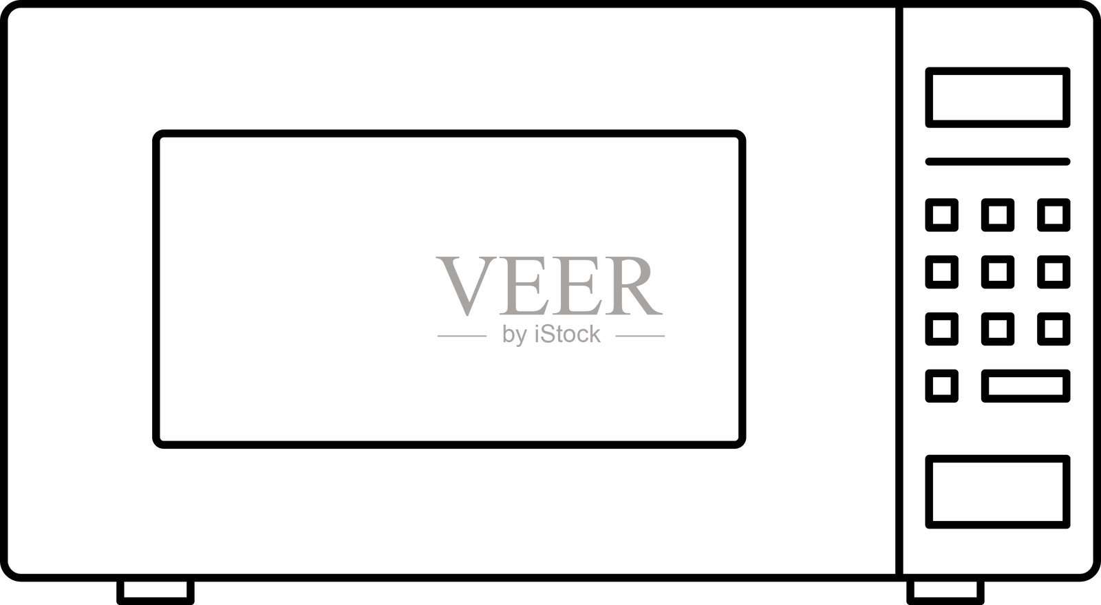 微波炉或电烤箱图标。简单线条的微波炉图标。厨房电器图标。简单的电烤箱矢量图标，适用于应用程序、网页设计和信息图表。家用系列中的微波炉轮廓。插画图片素材