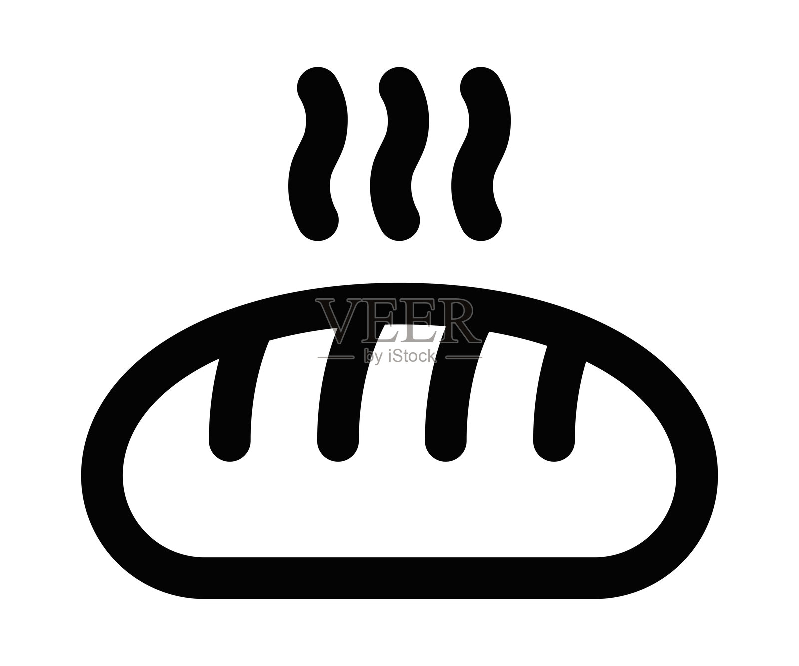 简单的蒸汽面包矢量图标，适合面包店、咖啡馆和食品相关设计或应用。可编辑的线条。插画图片素材