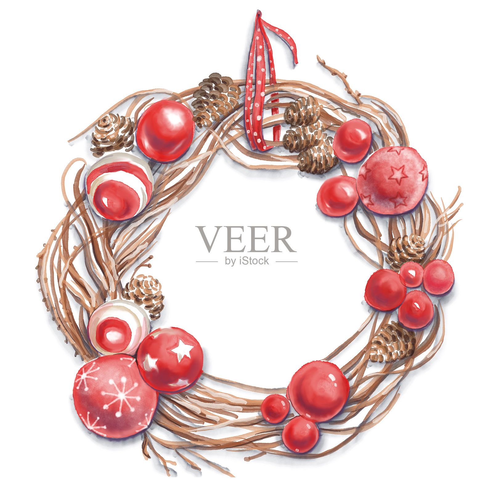 圣诞花环。圣诞装饰。水彩插图照片摄影图片