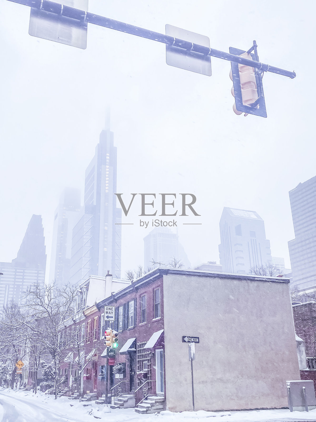 费城中心城市的雪冬景色照片摄影图片