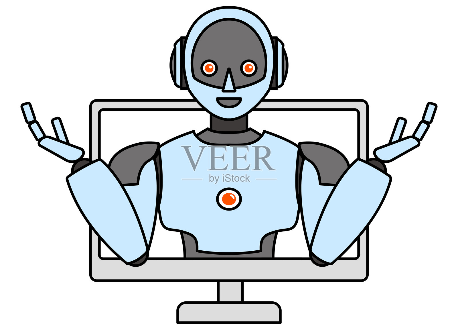 简单的安卓机器人从电脑中跳出来的插图插画图片素材