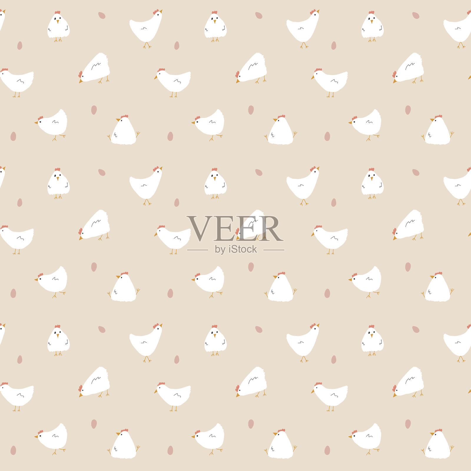 可爱的卡通鸡和母鸡无缝图案背景矢量素材插画图片素材