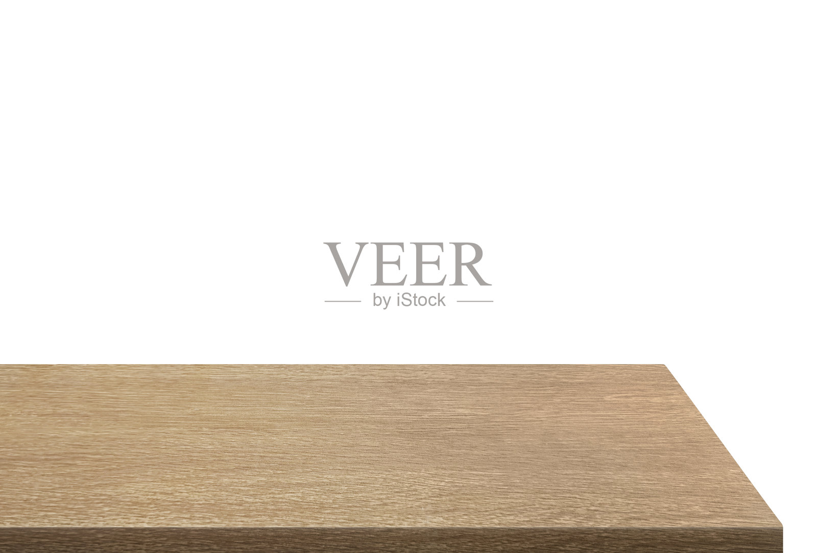 白色背景下孤立的空木桌侧视图。照片摄影图片