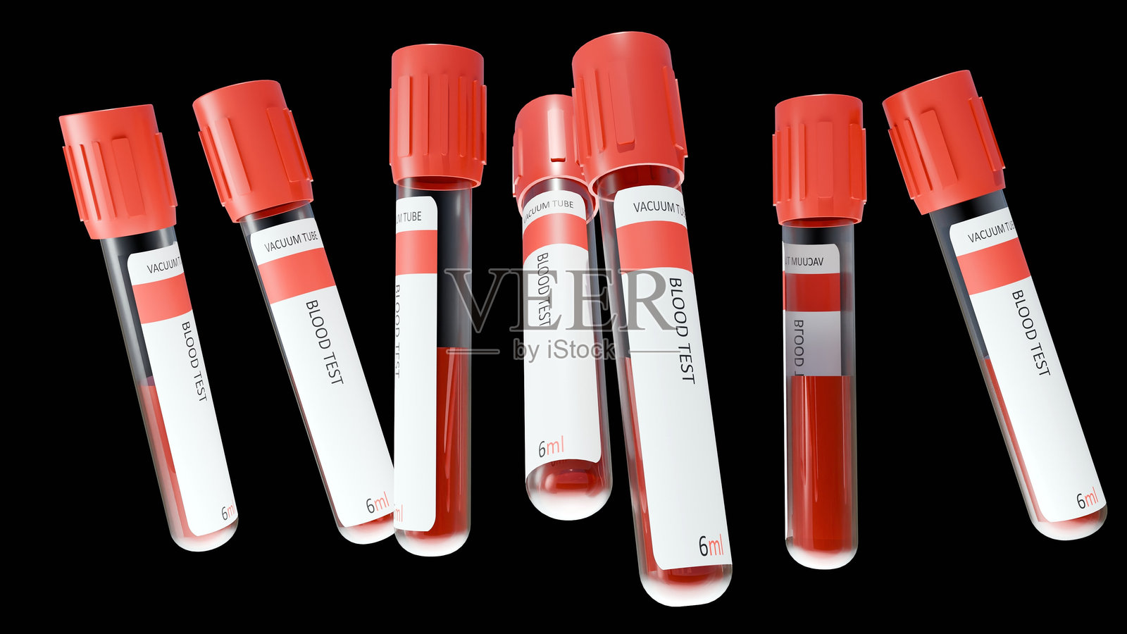 带标签的血液采集管的3D渲染图照片摄影图片