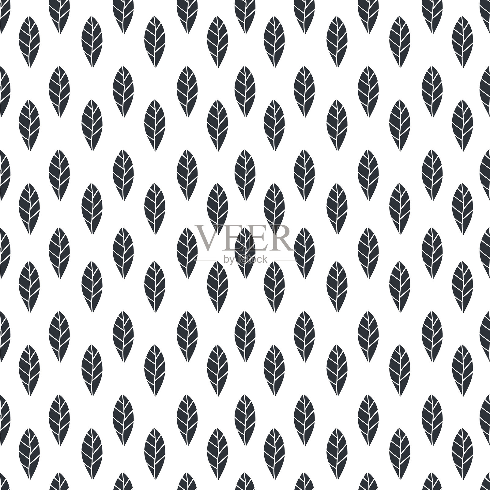 黑色叶子在白色背景上的抽象无缝图案。插画图片素材