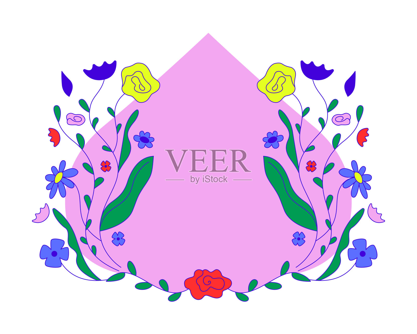 粉色背景的抽象形状与花卉组合卡通平面插图插画图片素材