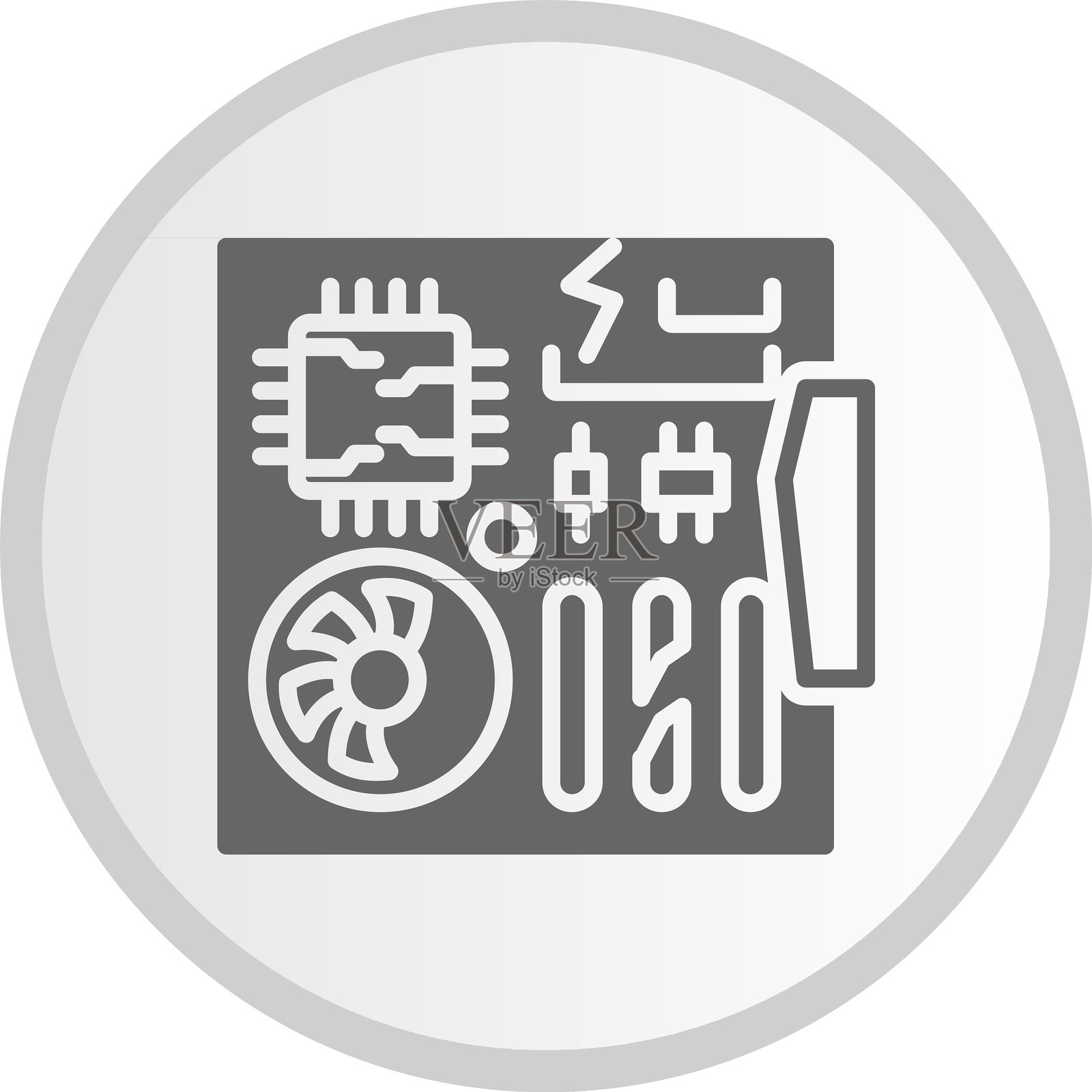 损坏的主板图标，灰色圆形插画图片素材