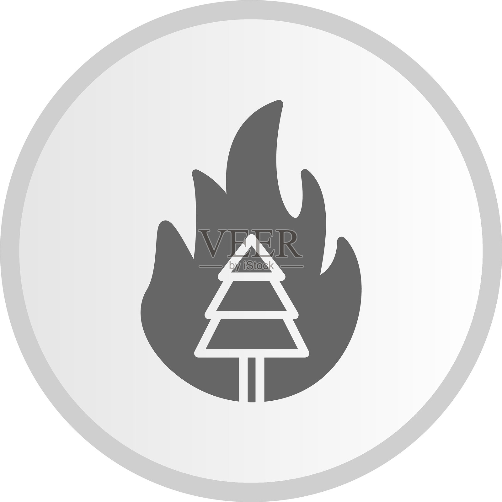 燃烧树符号圆形灰色图标插画图片素材