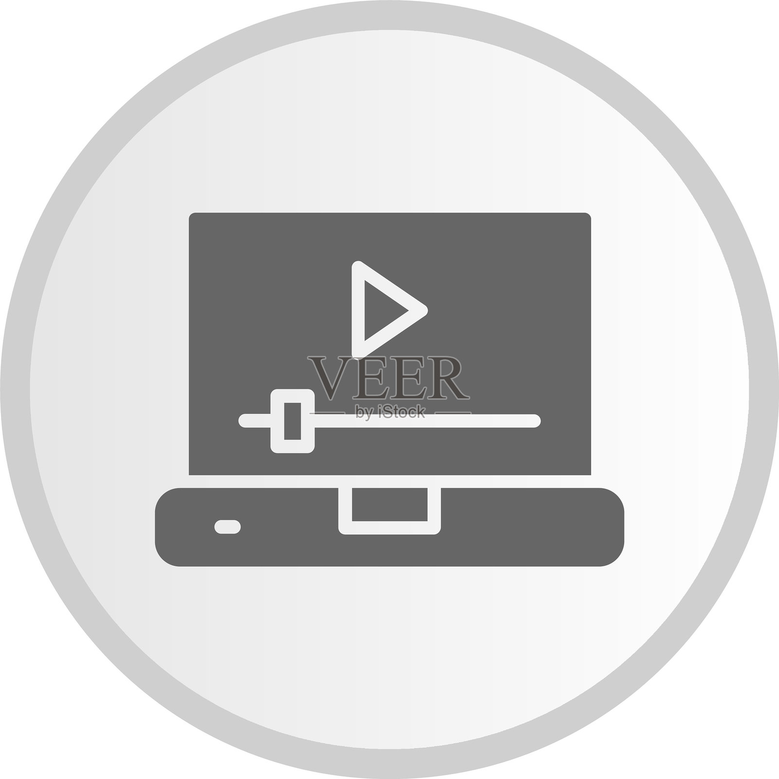 笔记本电脑图标，灰色圆形设计插画图片素材