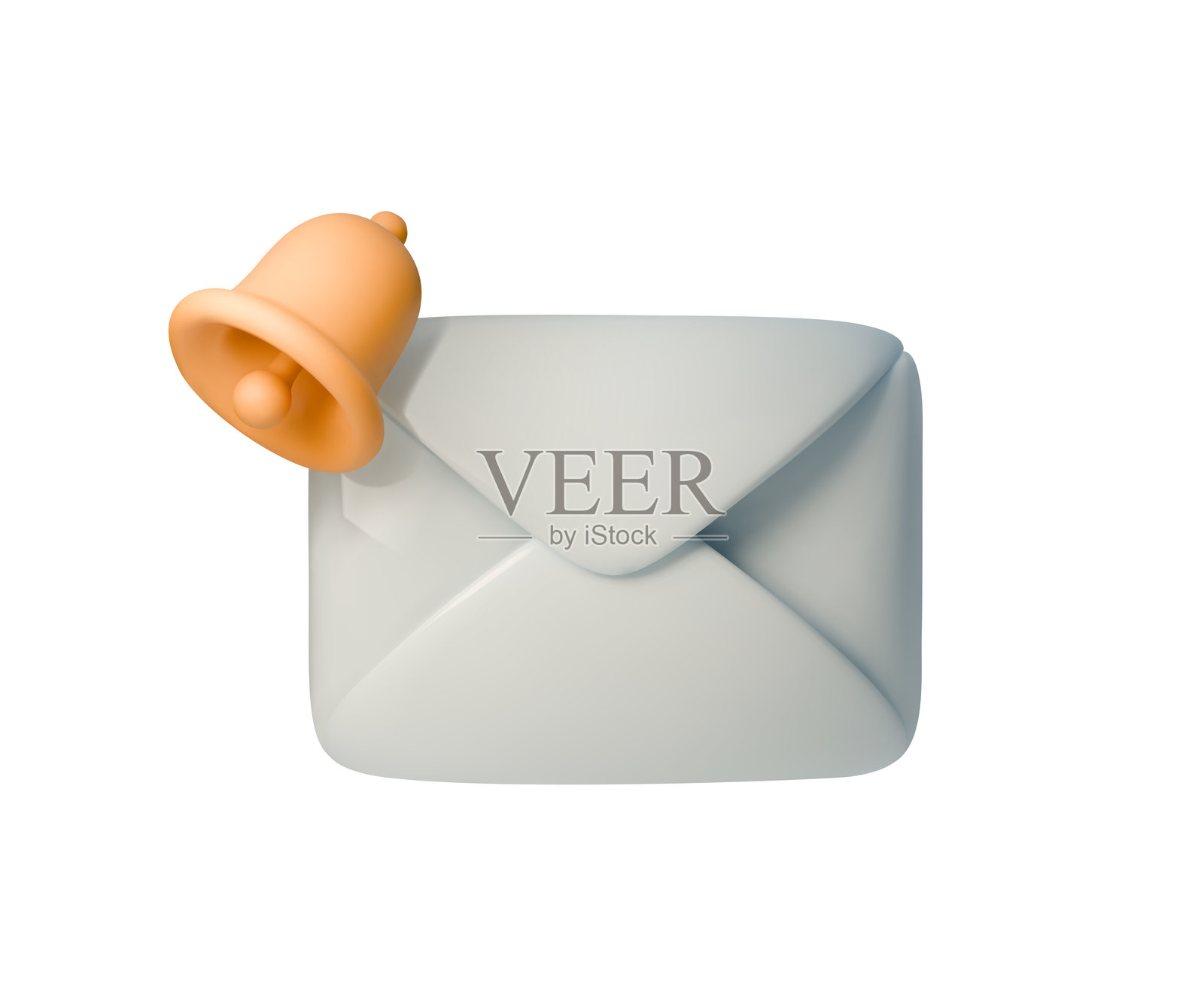 3D矢量插图，展示一个带有通知铃铛的信封，象征着电子邮件提醒、消息或更新。适用于电子邮件服务、通知系统和数字通信设计。插画图片素材