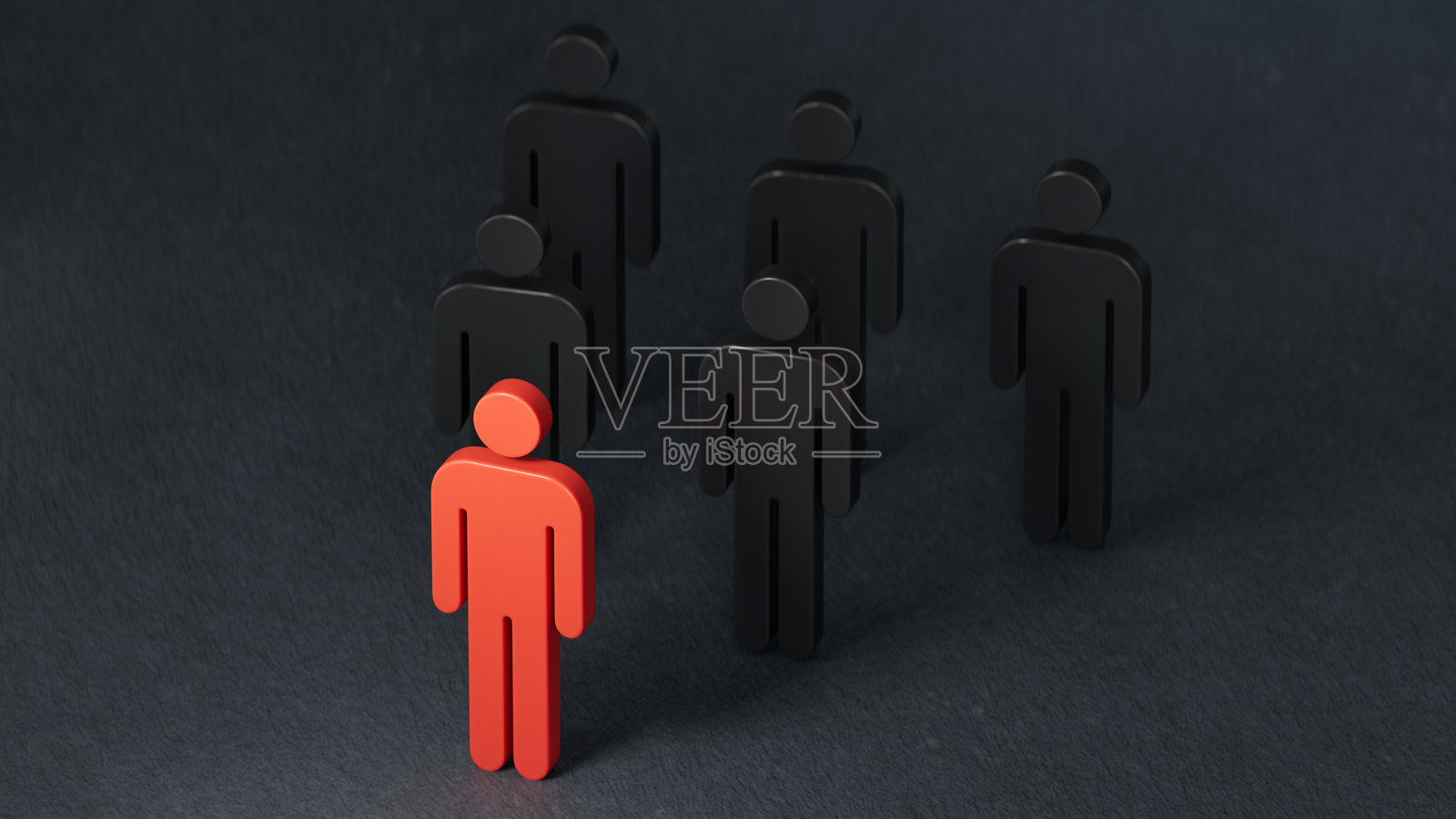 3D插图：木制玩偶。领导力与社交距离，木制人形或团队合作的商业形象。黑色背景上的3D渲染。照片摄影图片