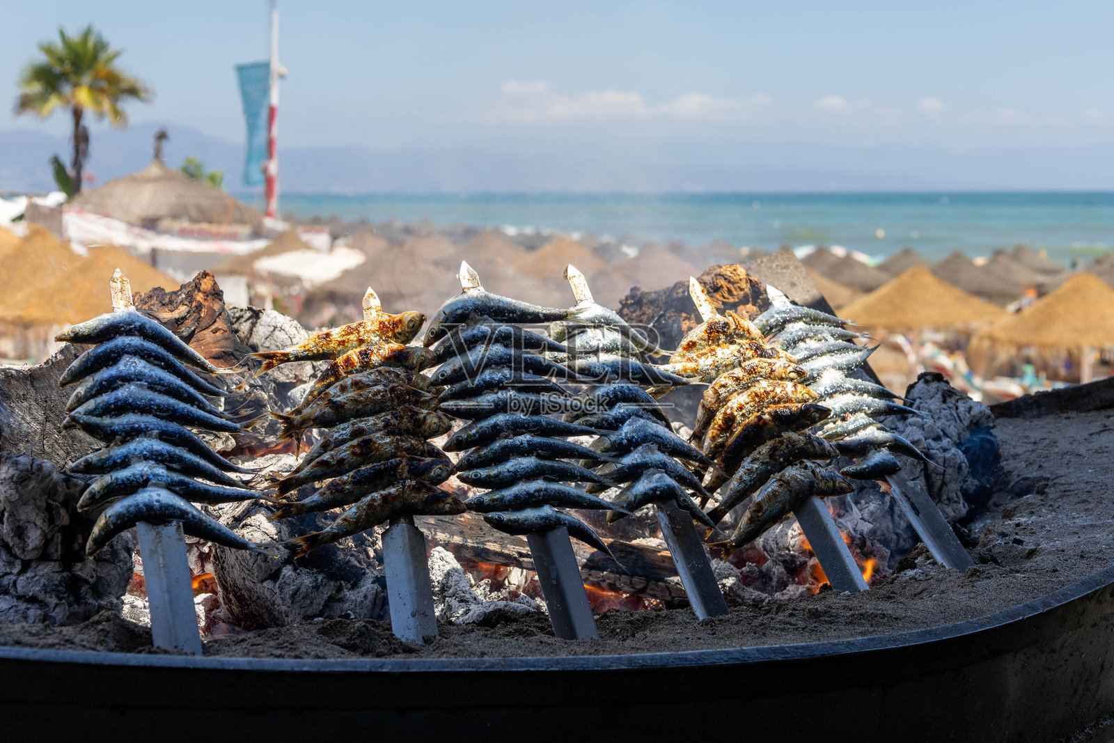 托雷莫利诺斯海滨长廊上的沙丁鱼船照片摄影图片