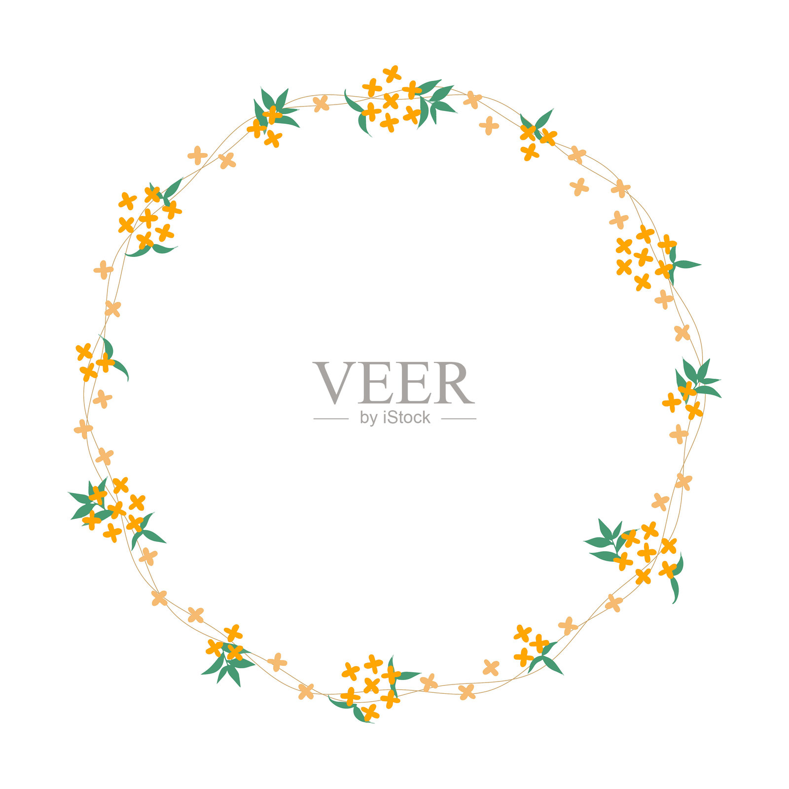 可爱的圆形框架，装饰着金桂花插画图片素材