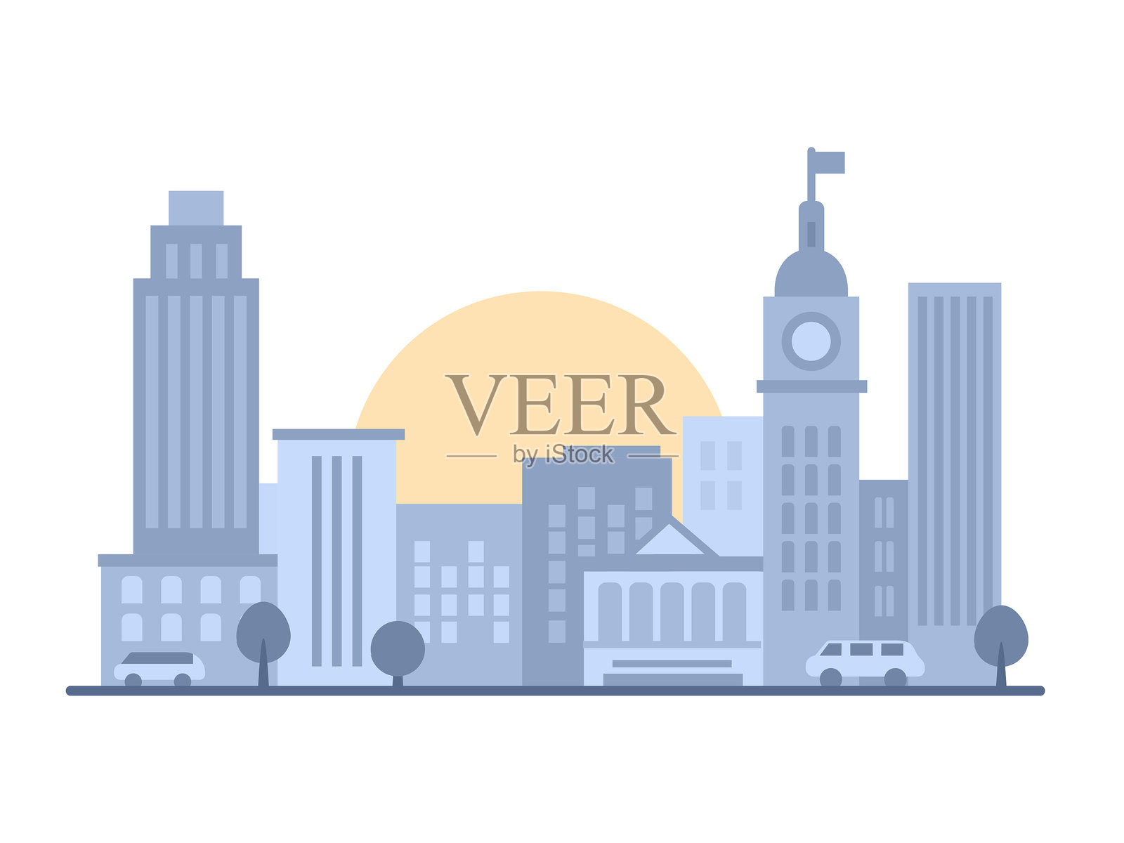 灰色城市极简建筑插画图片素材