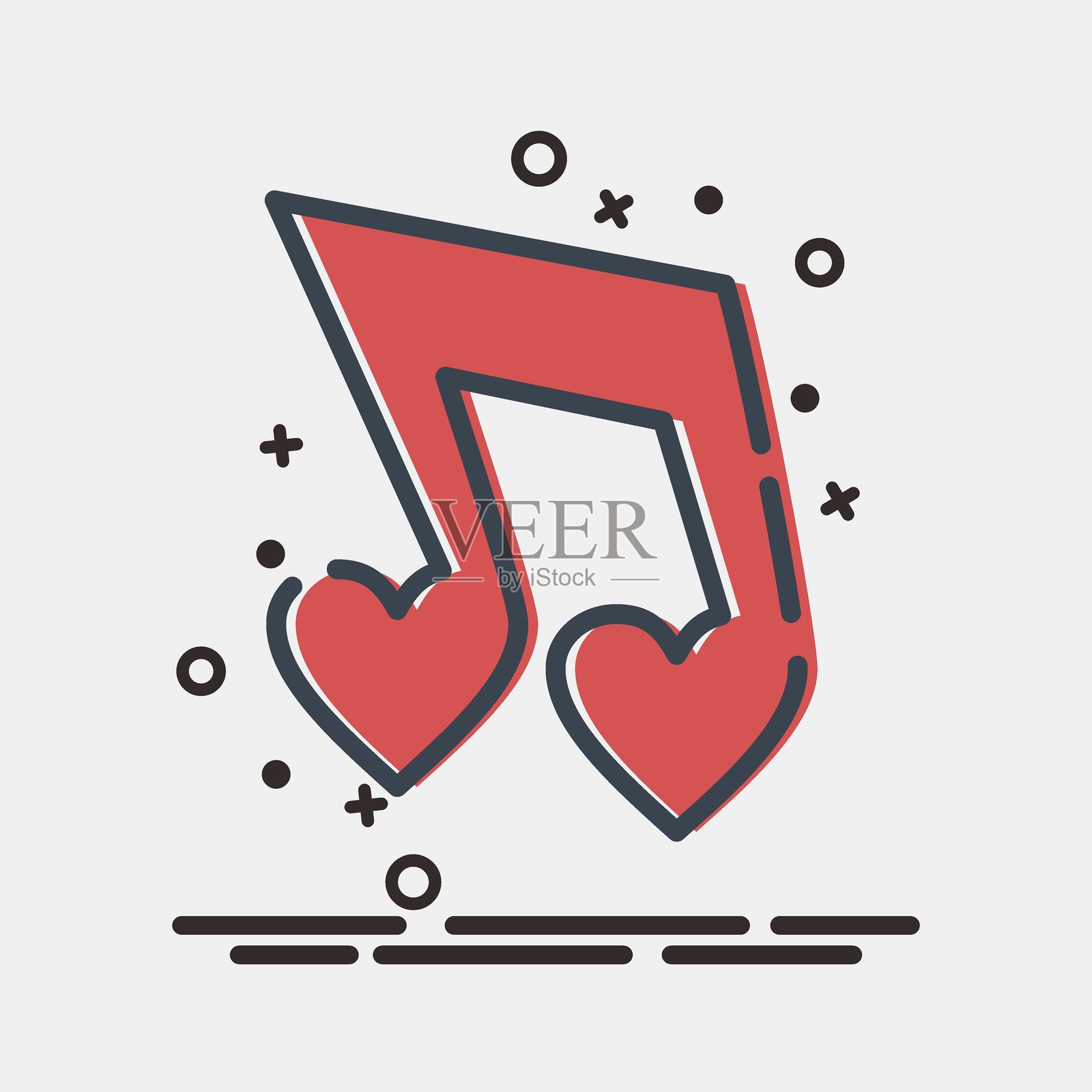 情人节庆祝元素的爱歌图标。MBE风格的图标。适合印刷、海报、标志、派对装饰、贺卡等。插画图片素材