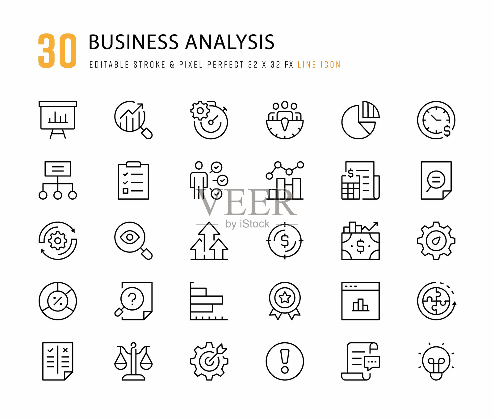 商业分析线条图标。可编辑的线条。像素完美。插画图片素材