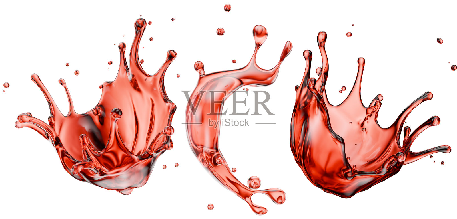 一组红酒飞溅的图像，背景为白色。包含剪切路径。照片摄影图片