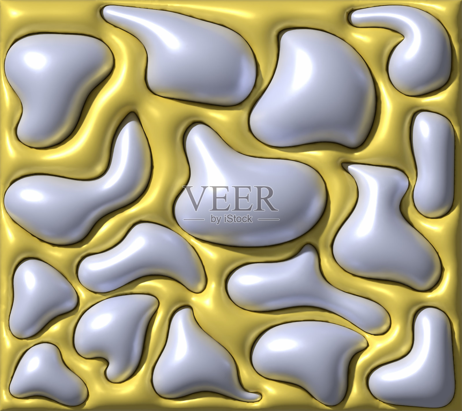 黄色背景上的蓝色闪亮形状，3D渲染插图照片摄影图片