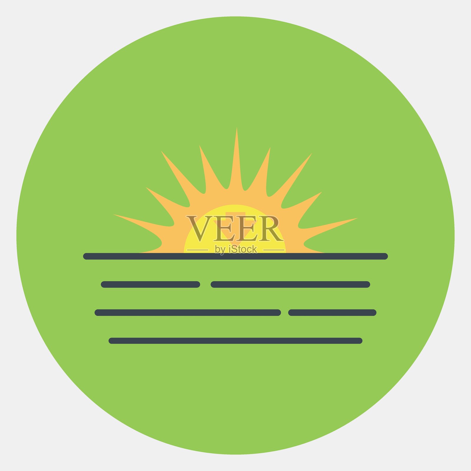 图标日落。天气元素符号。彩色哑光风格的图标。适合用于印刷、网页、智能手机应用、海报、信息图、标志、标识等。插画图片素材