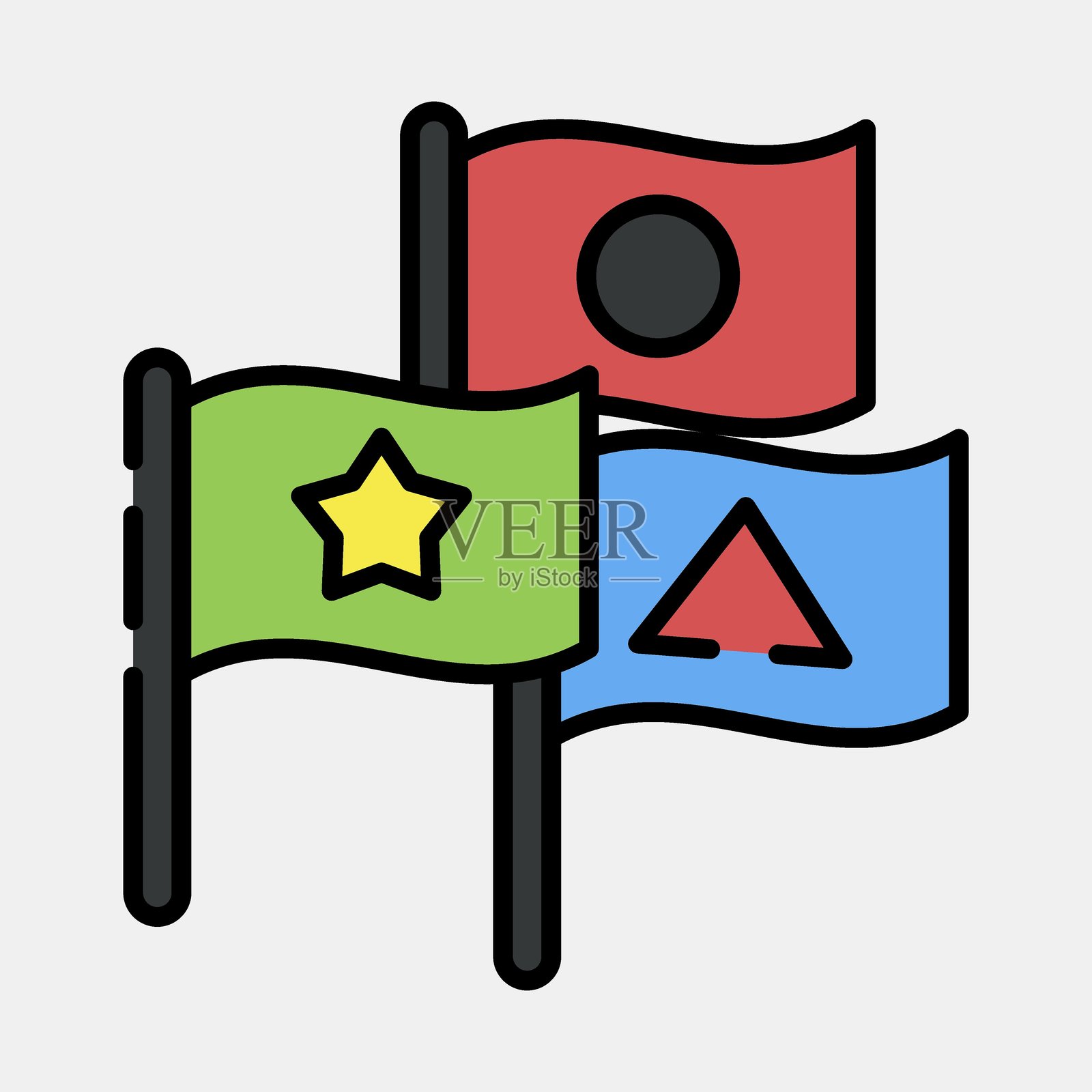 派对旗帜图标。印尼大选元素。填充线条风格的图标。适合用于印刷、海报、信息图等。插画图片素材