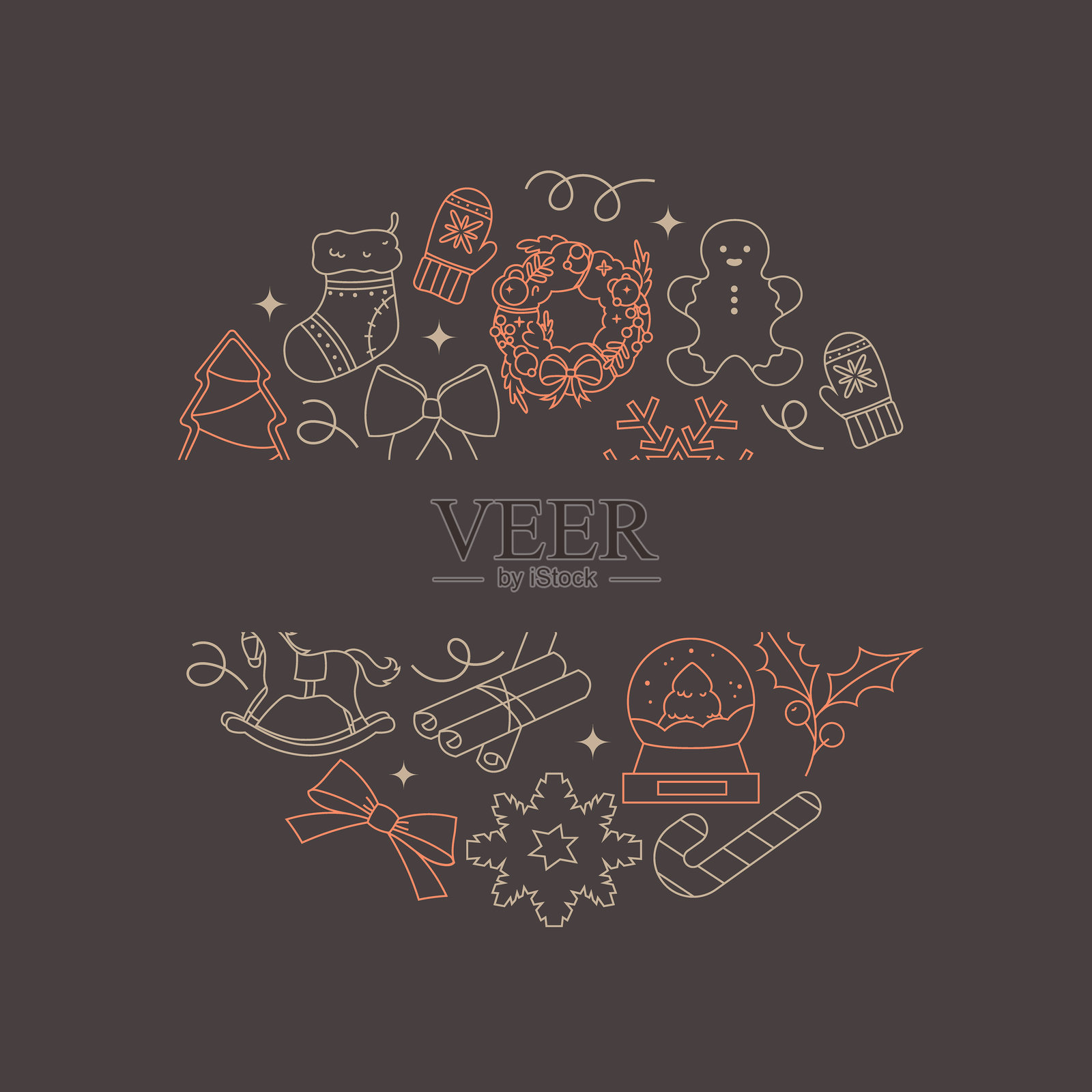 圣诞节圆形矢量背景与涂鸦元素插画图片素材