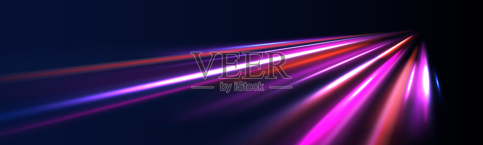 在黑暗背景下呈现彗星形状的光线。高速概念的插图。用于横幅的运动光效。快速汽车。向上延伸的弯曲光轨。插画图片素材