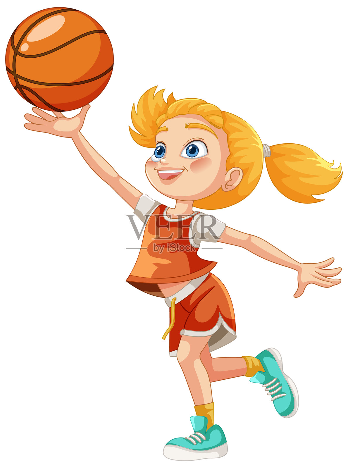 年轻女孩快乐地投篮插画图片素材