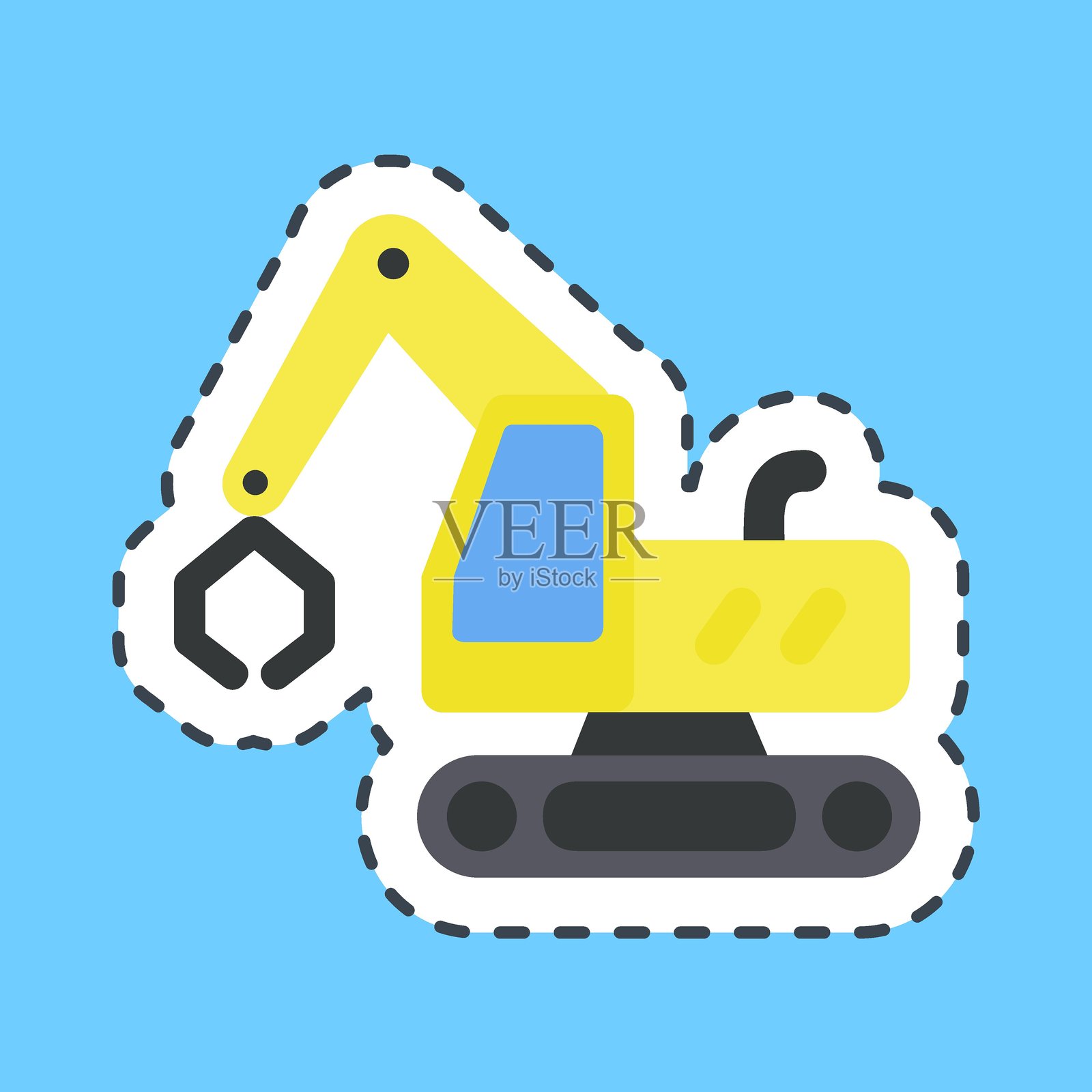 切割线贴纸跟踪日志装载机挖掘机。重型设备元素。适合印刷、海报、标志、信息图等。插画图片素材