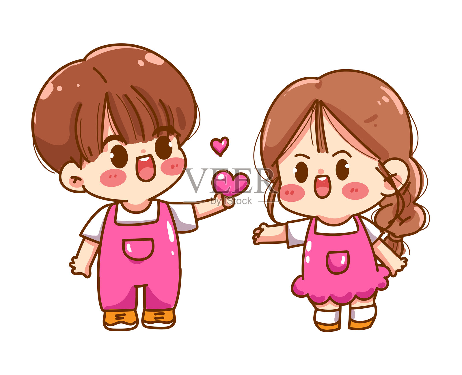 情侣互赠心形图案，手绘卡通，矢量插图插画图片素材