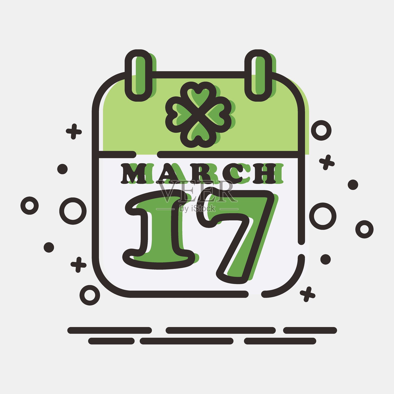 圣帕特里克节日历图标。圣帕特里克节庆祝元素。MBE风格的图标。适合印刷、海报、标志、派对装饰、贺卡等。插画图片素材