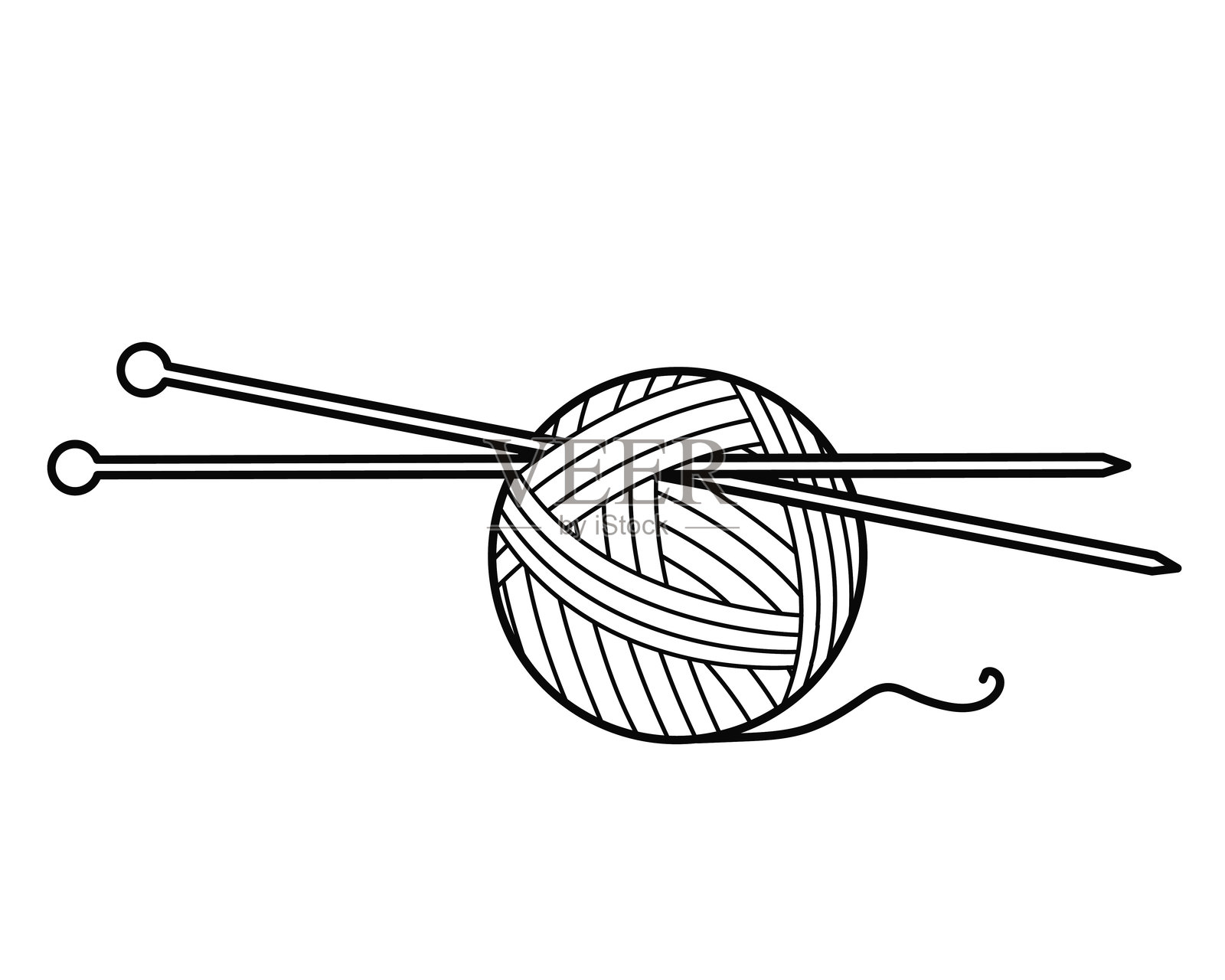 毛线和针的轮廓，背景为白色。插画图片素材