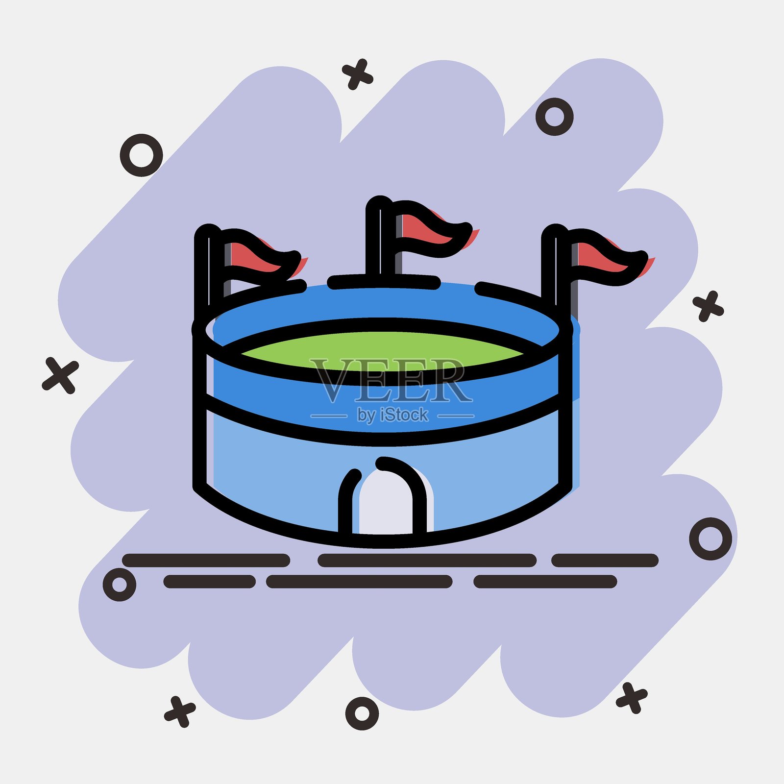 图标体育场。建筑元素。漫画风格的图标。适合用于印刷、网页、海报、标志、场地规划、地图、信息图表等。插画图片素材