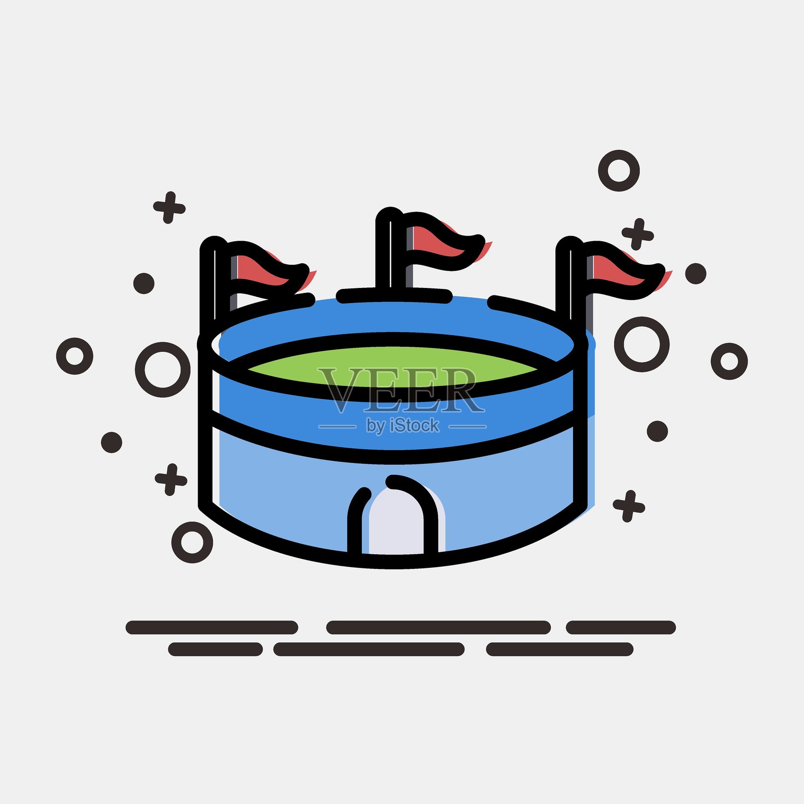 图标体育场。建筑元素。MBE风格的图标。适合用于印刷、网页、海报、标志、场地规划、地图、信息图表等。插画图片素材