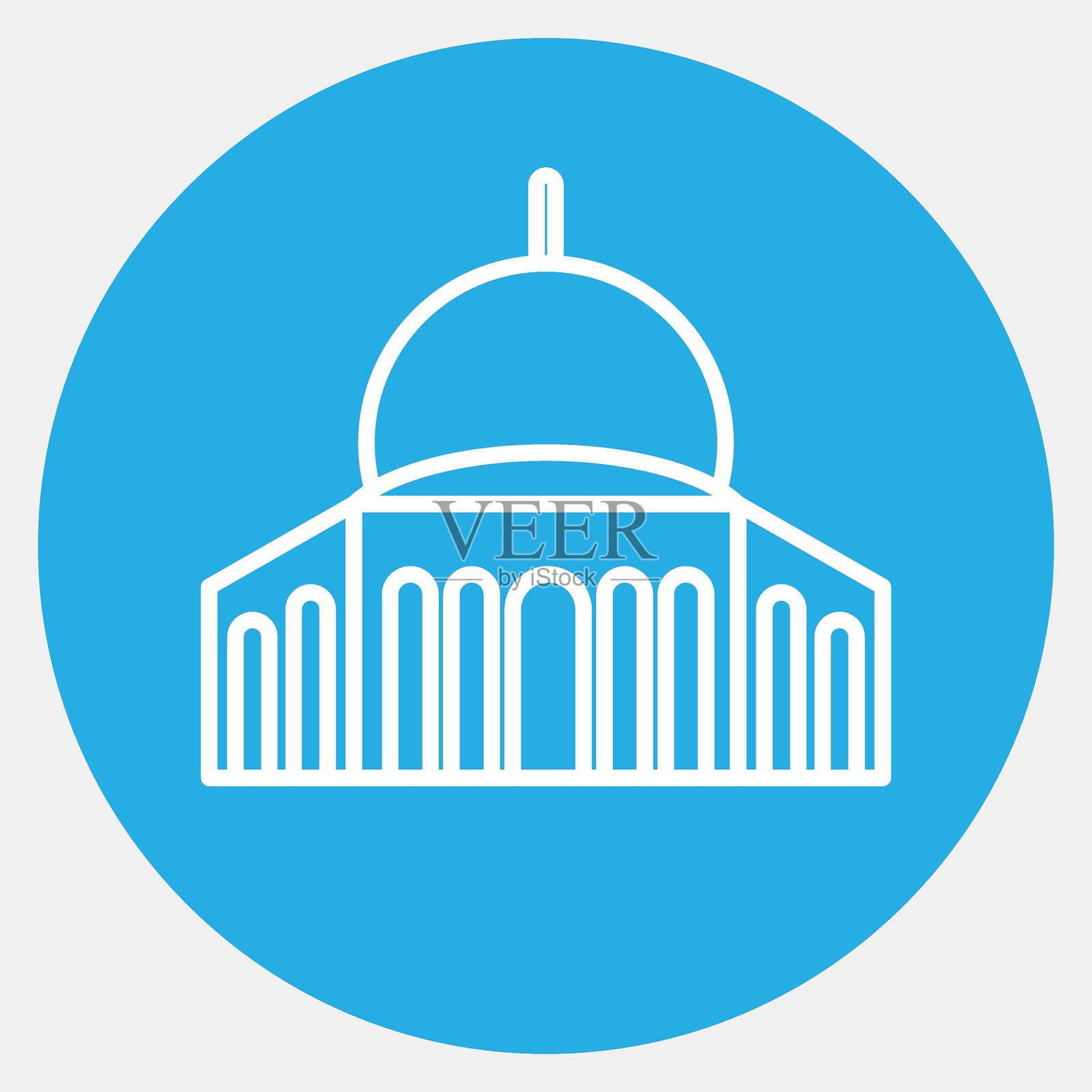 清真寺图标。巴勒斯坦元素。蓝色圆形风格的图标。适合用于印刷、海报、标志、信息图表等。插画图片素材