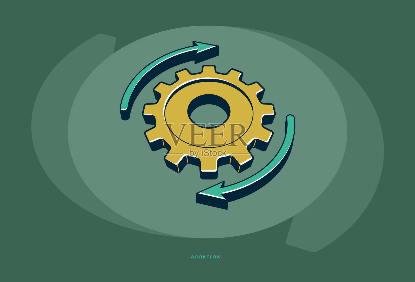 工作流程概念海报，带箭头的齿轮矢量图标风格插图，操作过程。插画图片素材