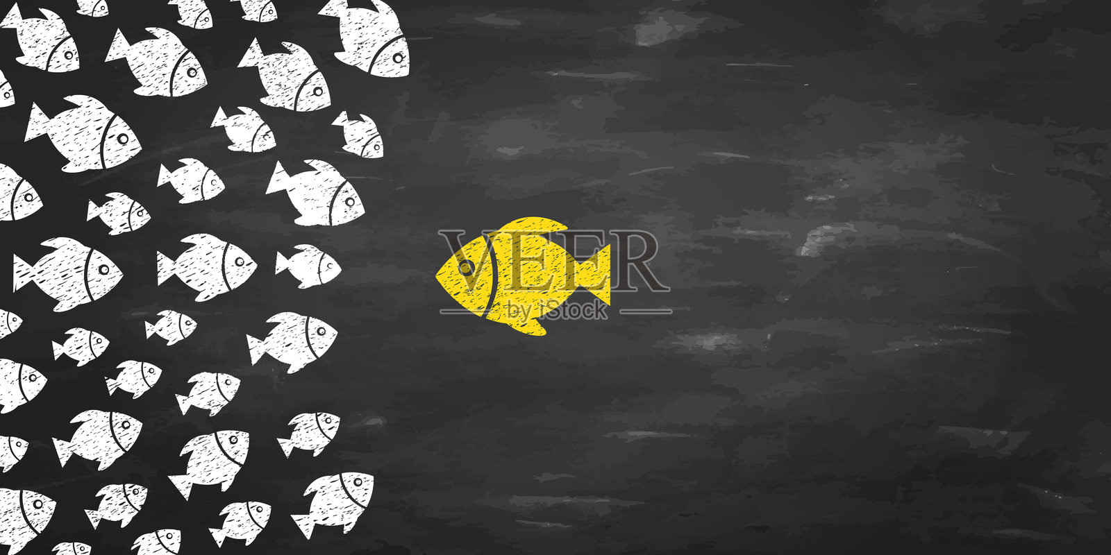 黑板背景上的鱼类领导力概念插画图片素材